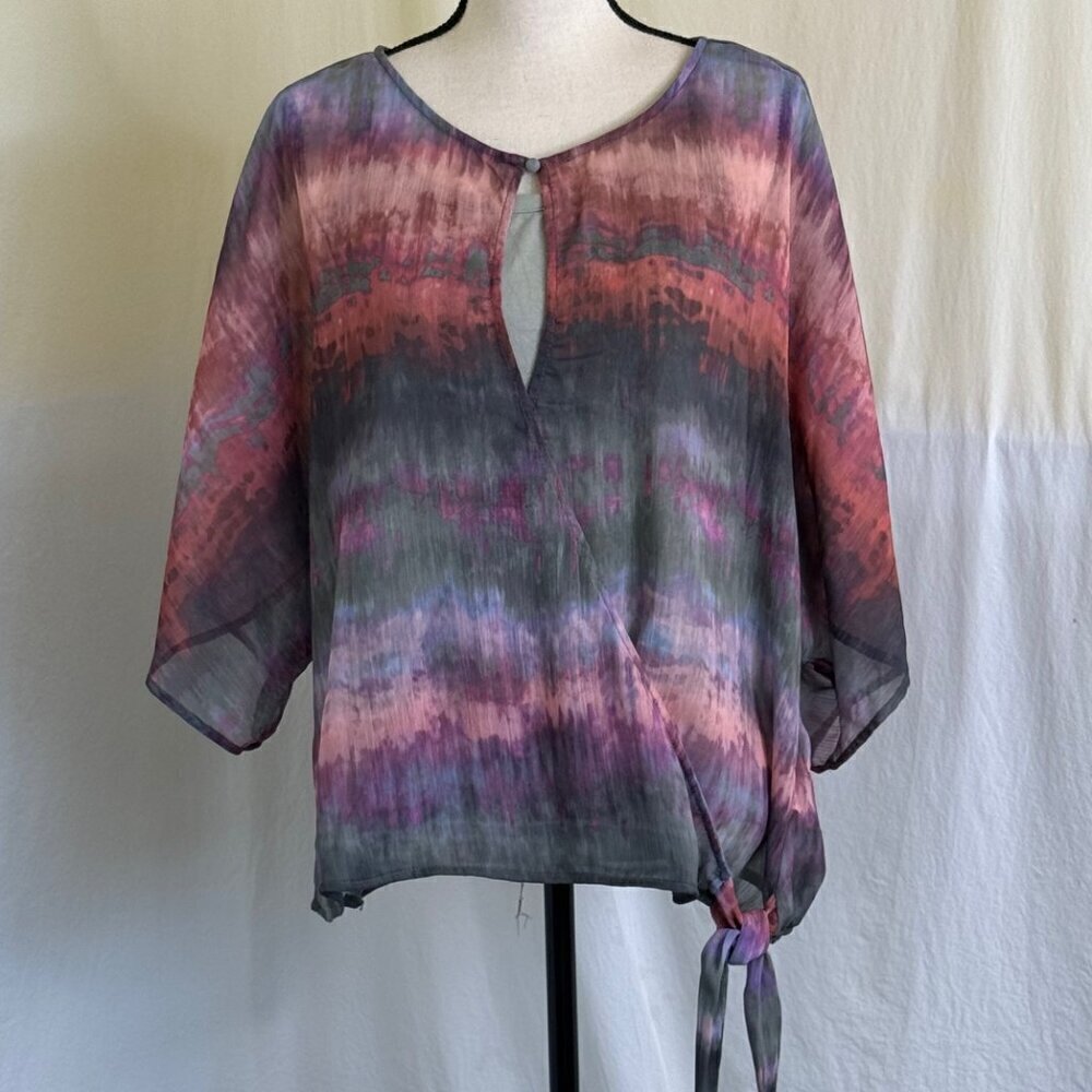 Democracy 2-Piece Women's Boho Blouse Multicolor Tank & Overlay Plus Size 1X  *